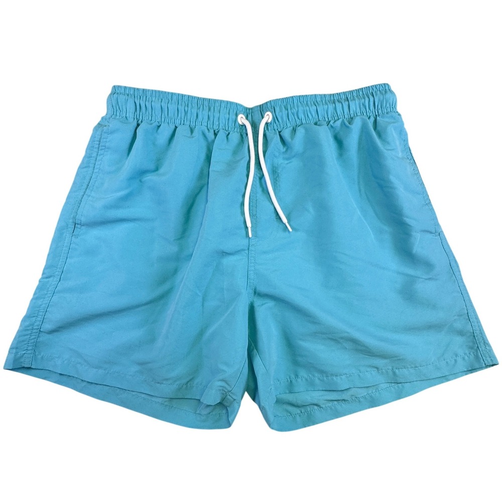 Men's Turquoise Blue Mesh Lined‎ Swim Trunks Drawstring Shorts Size M